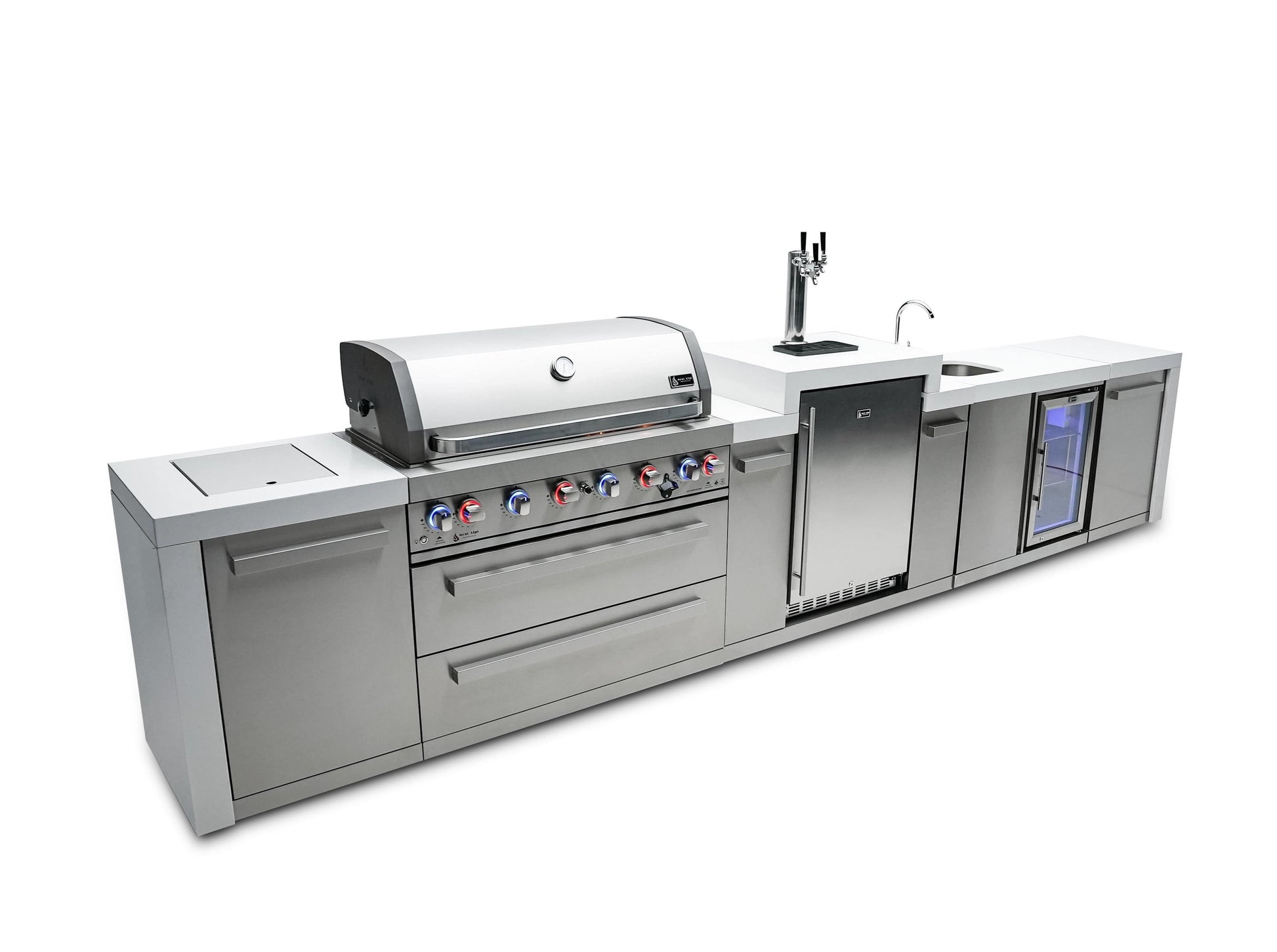 Mont Alpi Islands Mont Alpi 805 Deluxe Island with Beverage Center and Kegerator / 6-Burner Grill, 2 Infrared Burners, Sink, Fridge, 3 Beer Taps, Stainless Steel / MAi805-DKEGBEV