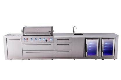 Mont Alpi Islands Mont Alpi 805 Deluxe Island with Beverage Center, Fridge Cabinet, and Drawer Cabinet | 6-Burner Grill, 3 Drawers, Sink, 2 Fridges, Stainless Steel | MAi805-DBEVFCDR