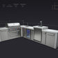 Mont Alpi Islands Mont Alpi 805 Deluxe Island with Beverage Center, Kegerator, and 90 Degree Corner / 6-Burner Grill, 2 Infrared Burners, Sink, Fridge, 3 Beer Taps, Stainless Steel / MAi805-D90KEGBEV
