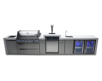 Mont Alpi Islands Mont Alpi 805 Deluxe Island with Beverage Center, Kegerator, and Fridge Cabinet / 6-Burner Grill, 2 Infrared Burners, Sink, 2 Fridges, 3 Beer Taps, Stainless Steel / MAi805-DKEGBEVFC