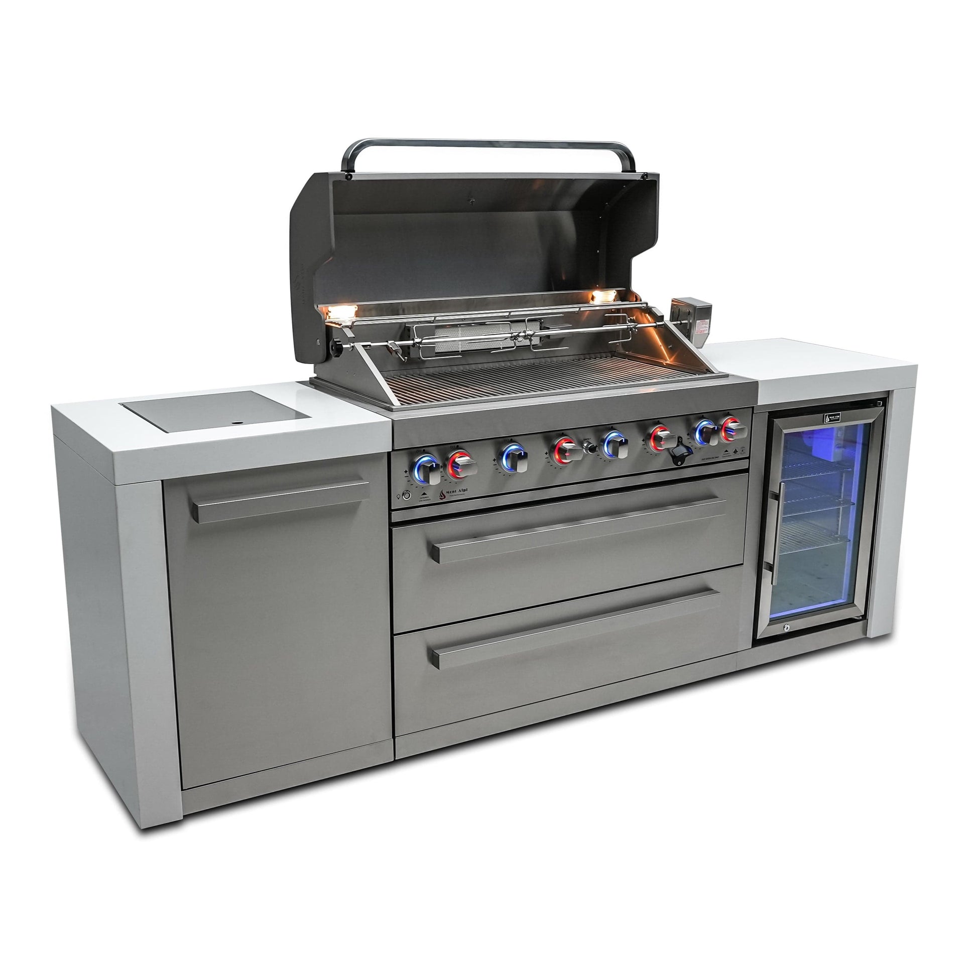 Mont Alpi Islands Mont Alpi 805 Deluxe Island with Fridge Cabinet / 6-Burner Grill, 2 Infrared Burners, Fridge, Stainless Steel  / MAi805-DFC