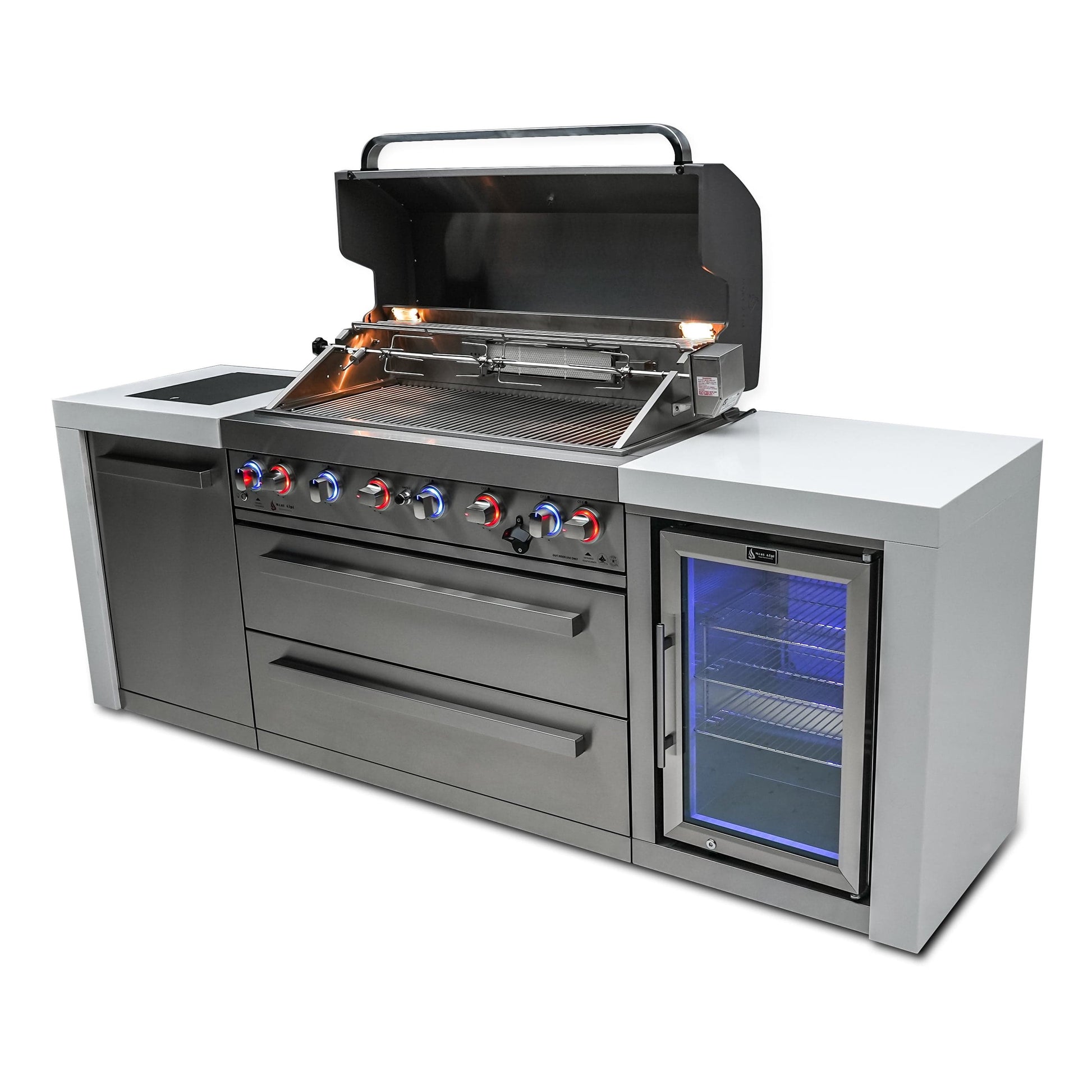 Mont Alpi Islands Mont Alpi 805 Deluxe Island with Fridge Cabinet / 6-Burner Grill, 2 Infrared Burners, Fridge, Stainless Steel  / MAi805-DFC