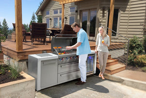 Mont Alpi Islands Mont Alpi 805 Deluxe Island with Fridge Cabinet / 6-Burner Grill, 2 Infrared Burners, Fridge, Stainless Steel, Waterfall Sides  / MAi805-DFC