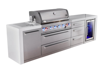 Mont Alpi Islands Mont Alpi 805 Deluxe Island with Fridge Cabinet and Drawer Cabinet | 6-Burner Grill, 3 Drawers, Fridge, Stainless Steel | MAi805-DFCDR