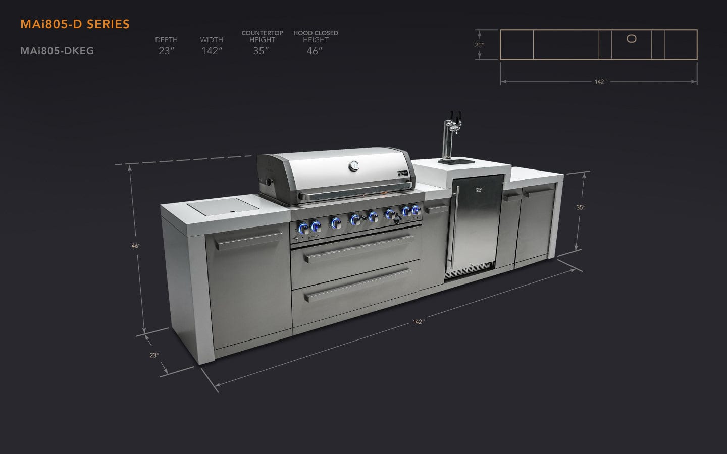 Mont Alpi Islands Mont Alpi 805 Deluxe Island with Kegerator / 6-Burner Grill, 2 Infrared Burners, 3 Beer Taps, Stainless Steel / MAi805-DKEG