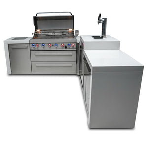 Mont Alpi Islands Mont Alpi 805 Deluxe Island with Kegerator and 90 Degree Corner / 6-Burner Grill, 2 Infrared Burners, 3 Beer Taps, Stainless Steel / MAi805-D90KEG