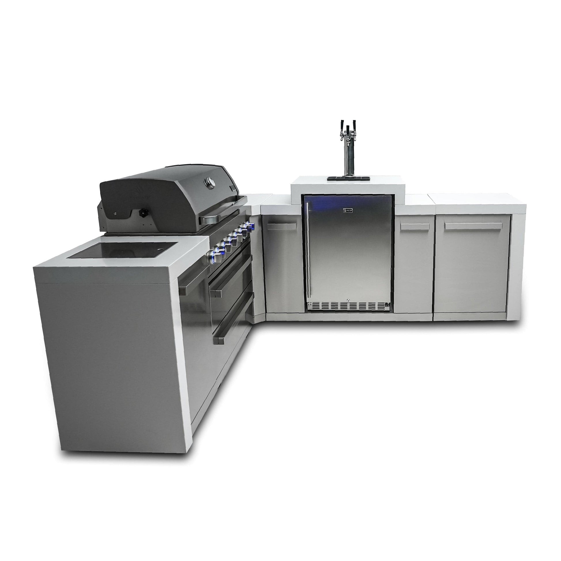 Mont Alpi Islands Mont Alpi 805 Deluxe Island with Kegerator and 90 Degree Corner / 6-Burner Grill, 2 Infrared Burners, 3 Beer Taps, Stainless Steel / MAi805-D90KEG