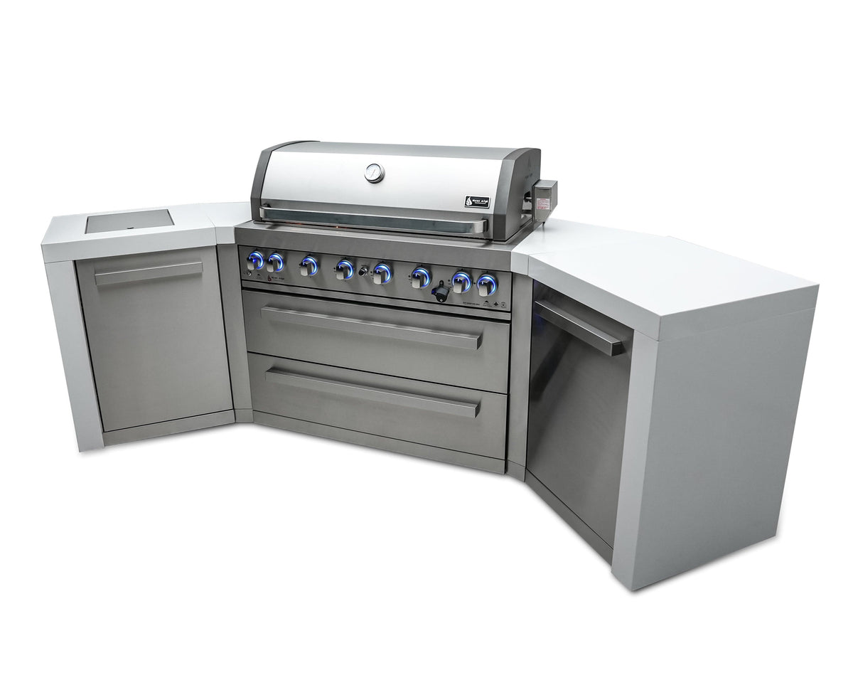 Mont Alpi Islands Mont Alpi 805 Deluxe Island with Two 45 Degree Corners/ 6-Burner Grill, 2 Infrared Burners, Stainless Steel / MAi805-D45