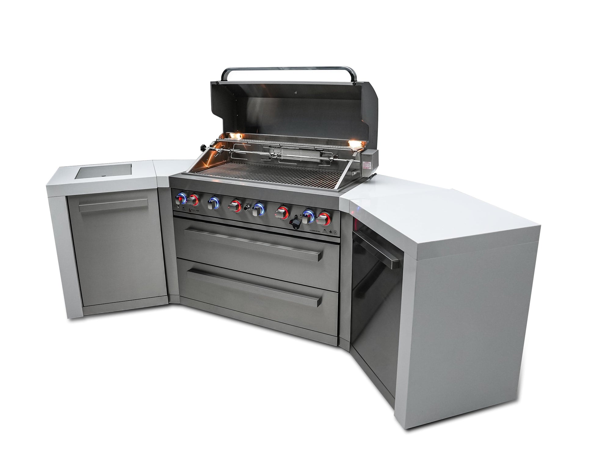 Mont Alpi Islands Mont Alpi 805 Deluxe Island with Two 45 Degree Corners/ 6-Burner Grill, 2 Infrared Burners, Stainless Steel / MAi805-D45