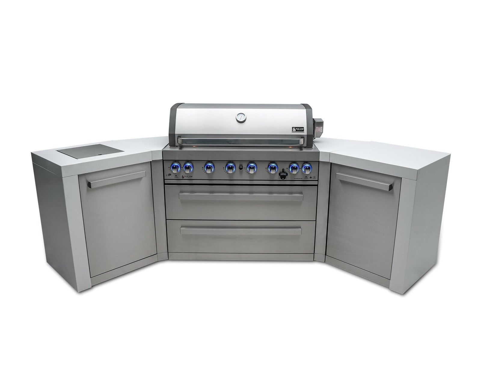Mont Alpi Islands Mont Alpi 805 Deluxe Island with Two 45 Degree Corners/ 6-Burner Grill, 2 Infrared Burners, Stainless Steel / MAi805-D45