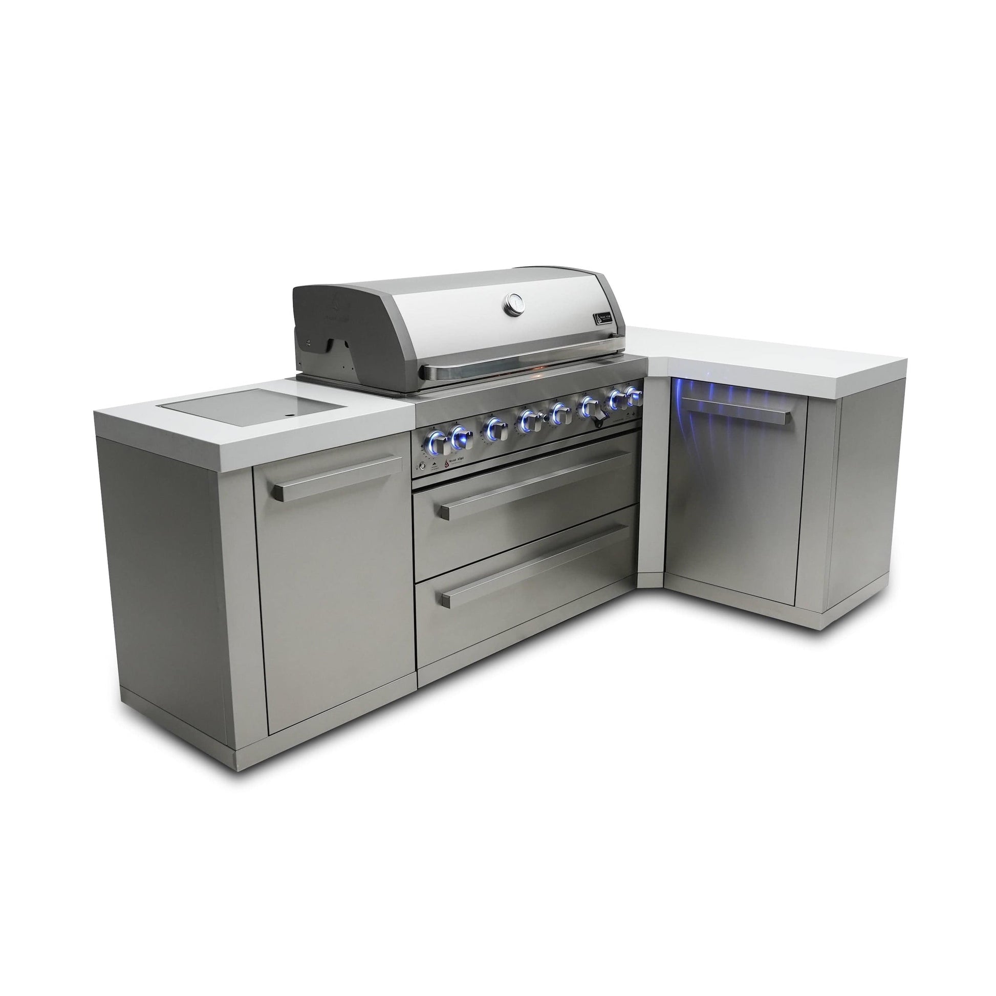 Mont Alpi Islands Mont Alpi 805 Island with 90 Degree Corner / 6-Burner Grill, 2 Infrared Burners, Stainless Steel / MAi805-90C