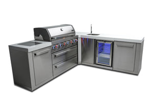 Mont Alpi Islands Mont Alpi 805 Island with Beverage Center and 90 Degree Corner / 6-Burner Grill, 2 Infrared Burners, Sink, Fridge, Stainless Steel / MAi805-90BEV