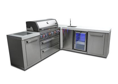 Mont Alpi Islands Mont Alpi 805 Island with Beverage Center and 90 Degree Corner / 6-Burner Grill, 2 Infrared Burners, Sink, Fridge, Stainless Steel / MAi805-90BEV