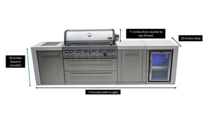 Mont Alpi Islands Mont Alpi 805 XL Deluxe Island with Fridge Cabinet / 6-Burner Grill, 2 Infrared Burners, Fridge, Storage Cabinet, Stainless Steel  / MAi805-DFCXL