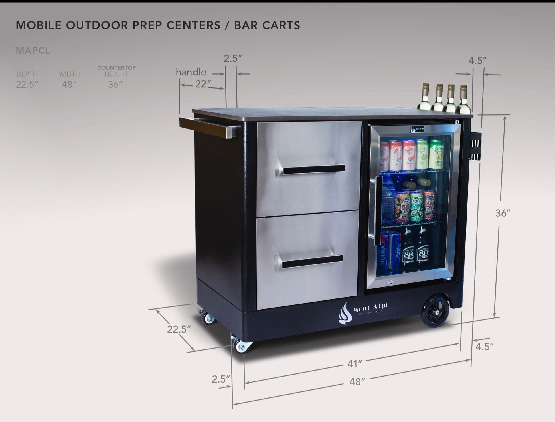 Mont Alpi Outdoor Furniture Mont Alpi Large Outdoor Prep Center + Bar Cart / Fridge, Stainless Steel / MAPCL