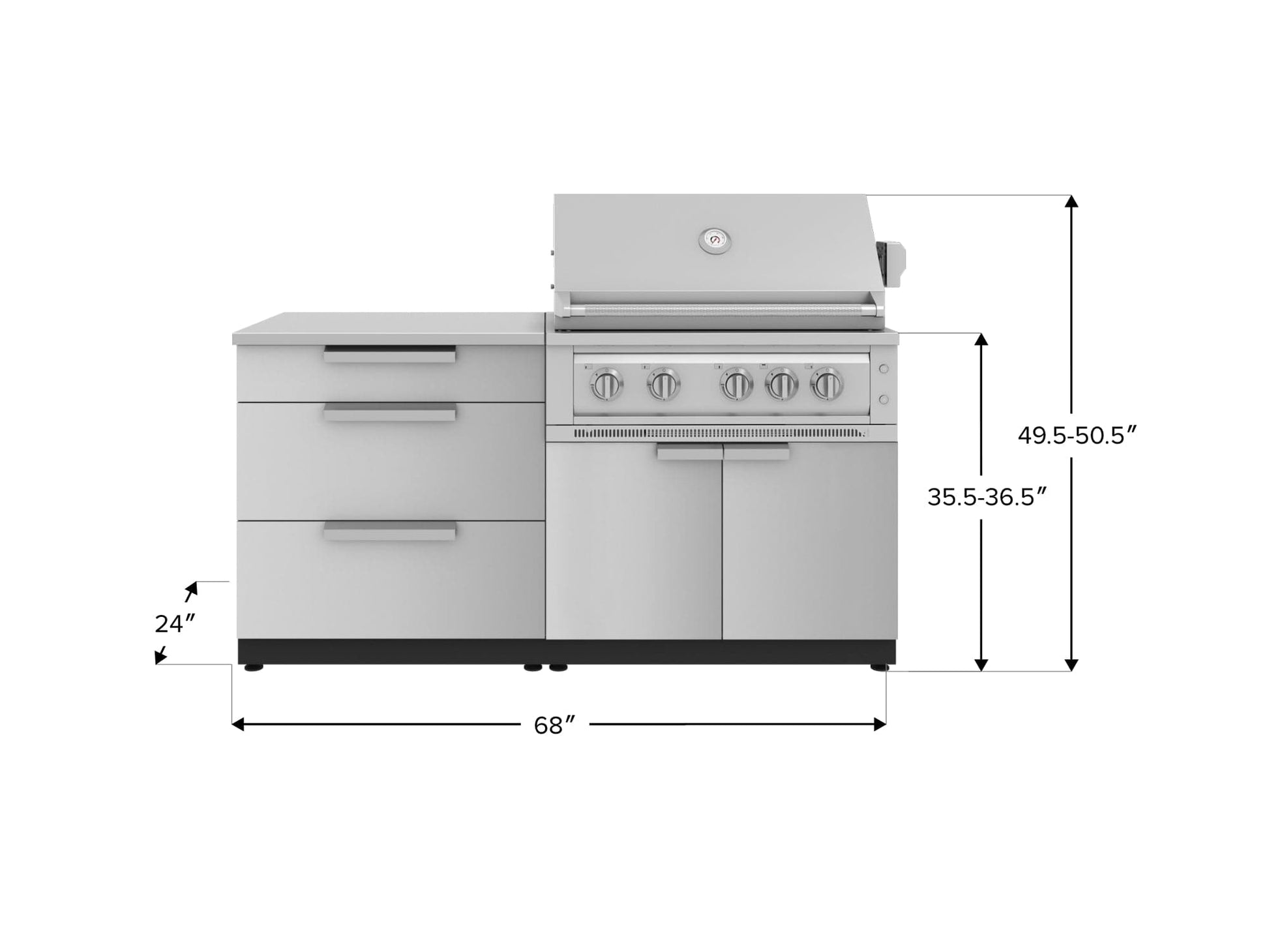 Premium backyard grill with side drawers, modular kitchen compatibility, and durable steel cabinet construction.