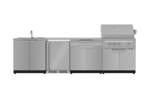 NewAge Products Classic Series Grill Island - 6PC Modular Outdoor Kitchen with Platinum Grill, Bar Cabinet, Sink Cabinet, and Fridge Cabinet | C-BASIFR