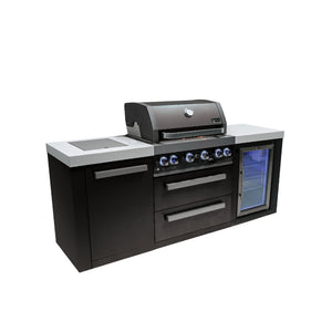 Mont Alpi 400 Black Stainless Steel Island with Fridge Cabinet | 4-Burner Grill, Fridge | MAi400-BSSFC