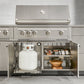 Premium outdoor grill with stainless steel cabinets, open storage, and accessory space for luxury outdoor kitchens.