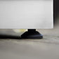 Black adjustable foot beneath stainless steel cabinets on wood floor, highlighting sturdy, premium outdoor design.