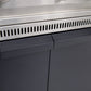 Stainless steel grill with modular outdoor kitchen, sleek black cabinets, and contemporary finish.