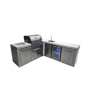 Mont Alpi 400 Classic Island with 90 Degree Corner and Beverage Center | 4-Burner Grill, Sink, Fridge, Stainless Steel | MAi400-90BEV