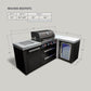 Mont Alpi 400 Black Stainless Steel Island with Fridge Cabinet and 90 Degree Corner | 4-Burner Grill, Fridge | MAi400-BSS90FC