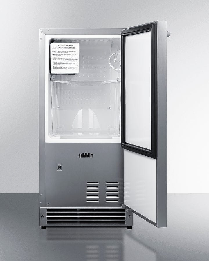 Summit Refrigeration + Cooling Summit 15” Built-In Drain-Free Outdoor Icemaker / 25 lbs. Capacity, ADA Compliant, Adjustable Height, Stainless Steel Exterior, Manual Defrost, Reversible Door / BIM27OSADA