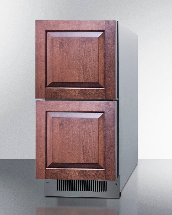 Summit Refrigeration + Cooling Summit 15&quot; Wide 2-Drawer All-Refrigerator / 2.76 cu.ft. Capacity, ADA Compliant, Panel-Ready Drawer Fronts, Stainless Steel Construction, Adjustable Height, Professional Handles / ADRD15PNR