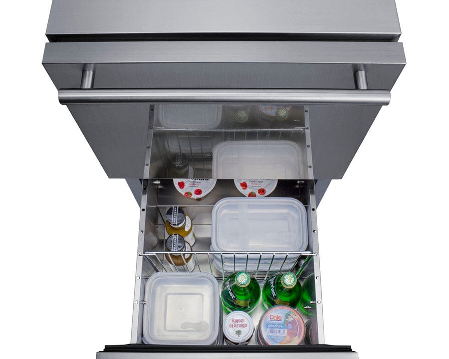 Summit Refrigeration + Cooling Summit 18&quot; Wide 2-Drawer All-Refrigerator / 3.4 cu.ft. Capacity, ADA Compliant, Built-In Capable, Panel-Ready Drawer Fronts, Stainless Steel Construction, Professional Handles, Frost-Free / ADRD18