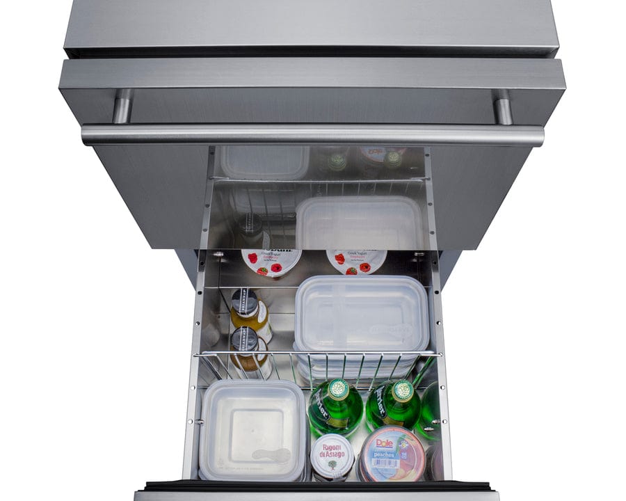 Summit Refrigeration + Cooling Summit 18&quot; Wide 2-Drawer All-Refrigerator / 3.4 cu.ft. Capacity, Built-In Capable, Stainless Steel Construction, Panel-Ready Drawer Fronts, Professional Handles, Frost-Free, Interior Lighting / ADRD18H34