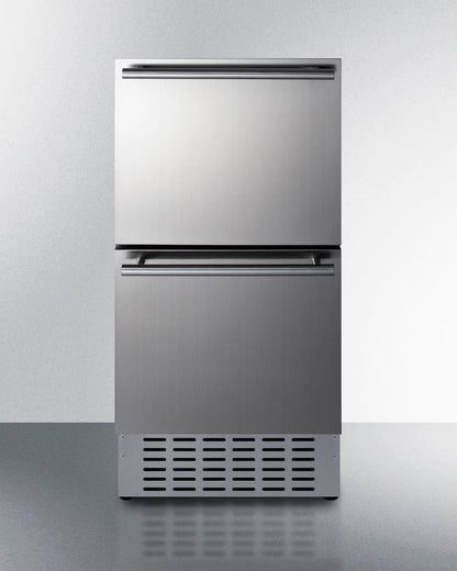 Summit Refrigeration + Cooling Summit 18" Wide 2-Drawer All-Refrigerator / 3.4 cu.ft. Capacity, Built-In Capable, Stainless Steel Construction, Panel-Ready Drawer Fronts, Professional Handles, Frost-Free, Interior Lighting / ADRD18H34