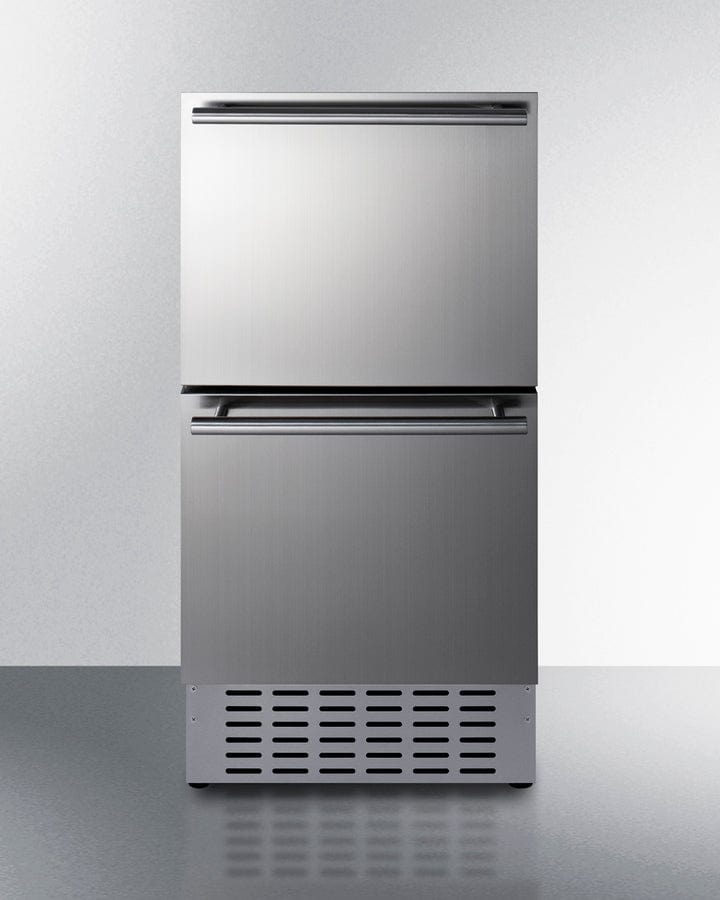 Summit Refrigeration + Cooling Summit 18&quot; Wide 2-Drawer All-Refrigerator / 3.4 cu.ft. Capacity, Built-In Capable, Stainless Steel Construction, Panel-Ready Drawer Fronts, Professional Handles, Frost-Free, Interior Lighting / ADRD18H34