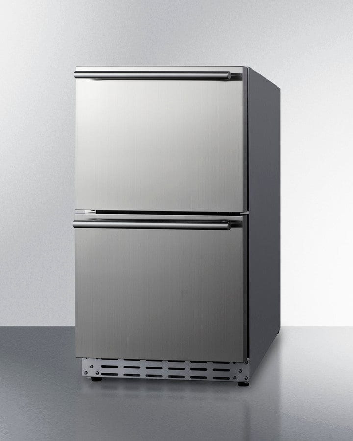 Summit Refrigeration + Cooling Summit 18&quot; Wide Outdoor 2-Drawer All-Refrigerator / 3.4 cu.ft. Capacity, ADA Compliant, Panel-Ready Drawer Fronts, Professional Handles, Frost-Free / ADRD18OS
