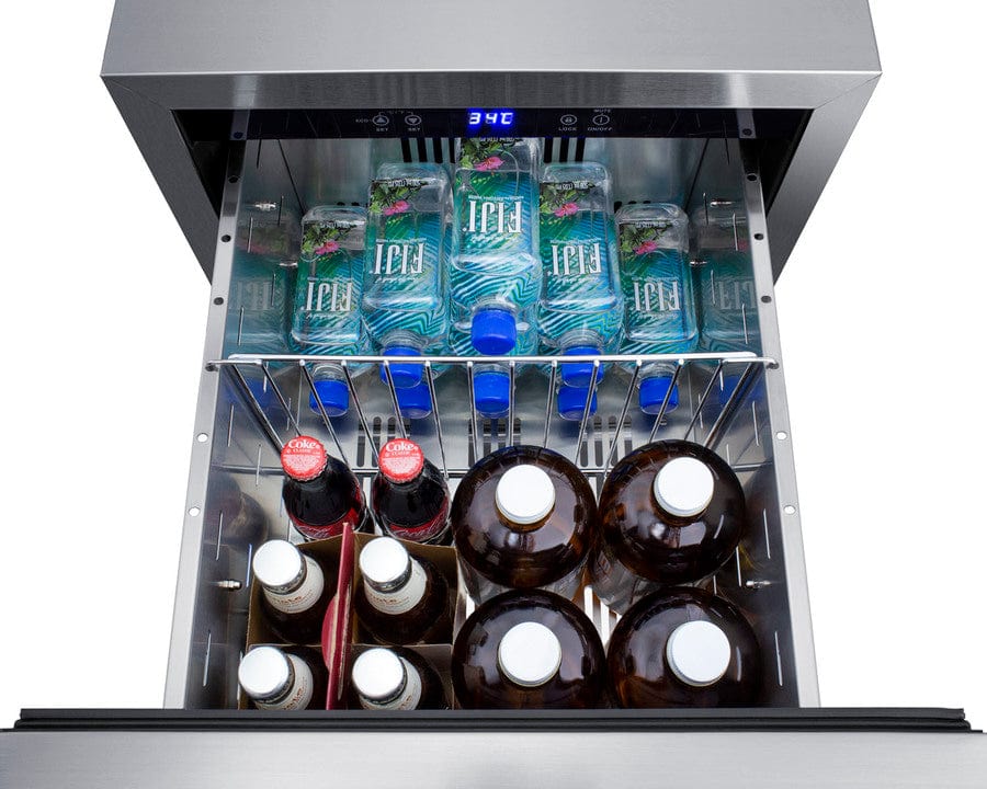 Summit Refrigeration + Cooling Summit 18&quot; Wide Outdoor 2-Drawer All-Refrigerator / 3.4 cu.ft. Capacity, ADA Compliant, Panel-Ready Drawer Fronts, Professional Handles, Frost-Free / ADRD18OS