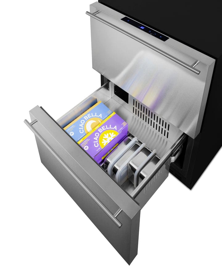 Summit Refrigeration + Cooling Summit 24&quot; Wide 2-Drawer All-Freezer (Panels Not Included) / 3.7 cu.ft. Capacity, ADA Compliant Design, Stainless Steel Drawers, Professional Handles, Frost-Free Operation, Digital Thermostat / ADFD243PNR