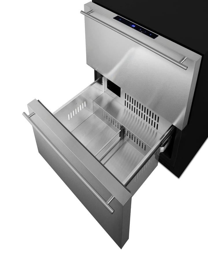 Summit Refrigeration + Cooling Summit 24&quot; Wide 2-Drawer All-Refrigerator / 3.7 cu.ft. Capacity, ADA Compliant, Built-In Capable, Stainless Steel Drawers, Panel-Ready Drawer Fronts, Professional Handles, Frost-Free, Digital Thermostat / ADRD241