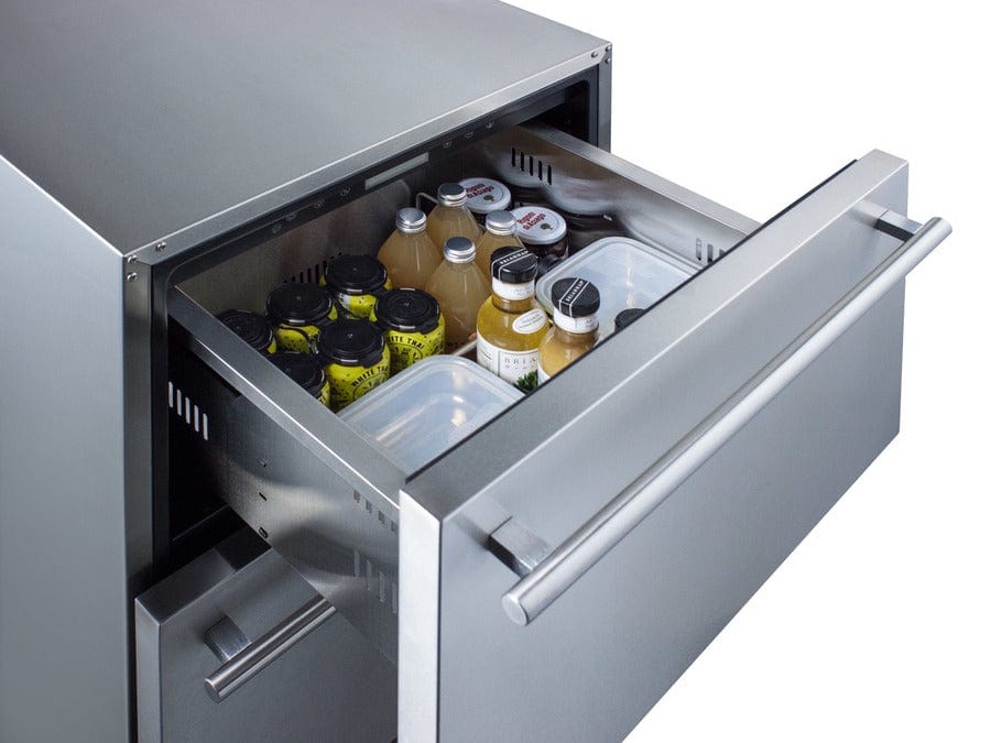 Summit Refrigeration + Cooling Summit 24&quot; Wide 2-Drawer All-Refrigerator / 4.8 cu.ft. Capacity, ADA Compliant, Panel-Ready Drawer Fronts, Stainless Steel Construction, Professional Handles, Adjustable Height / ADRD24PNR