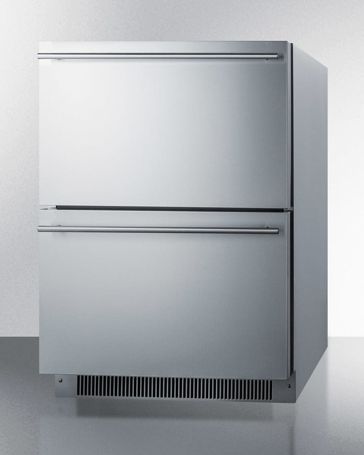 Summit Refrigeration + Cooling Summit 24&quot; Wide 2-Drawer All-Refrigerator / 4.8 cu.ft. Capacity, ADA Compliant, Panel-Ready Drawer Fronts, Stainless Steel Construction, Professional Handles, Adjustable Height / ADRD24PNR