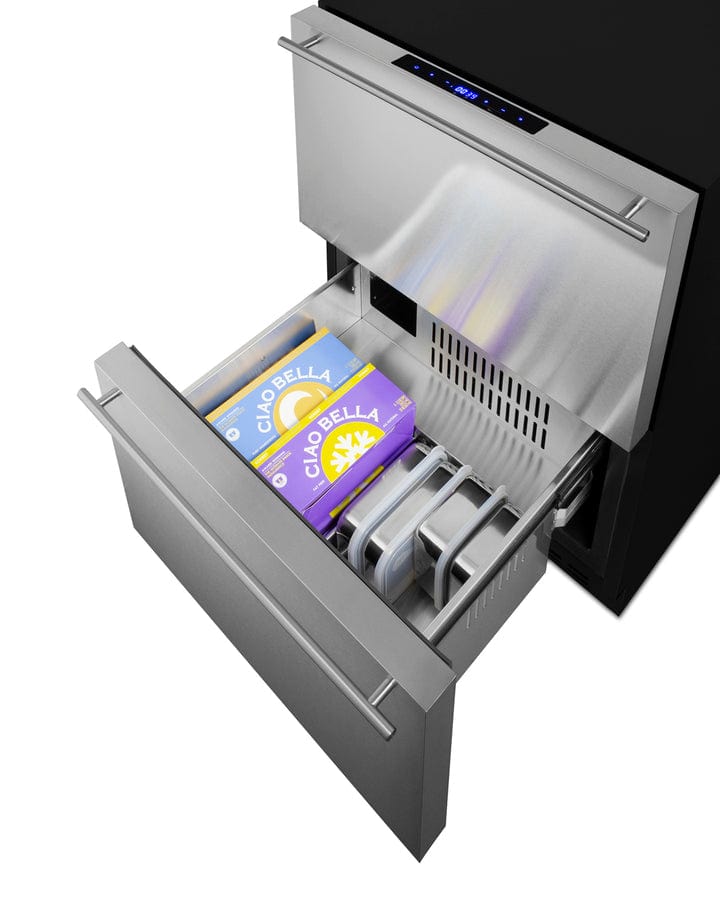 Summit Refrigeration + Cooling Summit 24&quot; Wide 2-Drawer Refrigerator-Freezer / 3.32 cu.ft. Capacity, ADA Compliant, Stainless Steel Drawers, Panel-Ready Drawer Fronts, Professional Handles, Frost-Free Operation / ADRF244