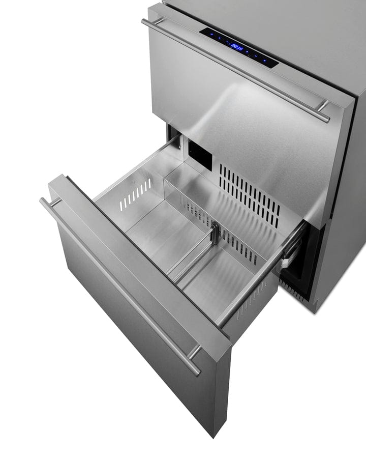 Summit Refrigeration + Cooling Summit 24&quot; Wide 2-Drawer Refrigerator-Freezer / 3.32 cu.ft. Capacity, ADA Compliant, Stainless Steel Drawers, Panel-Ready Drawer Fronts, Professional Handles, Frost-Free Operation, Digital Thermostat / ADRF244CSS