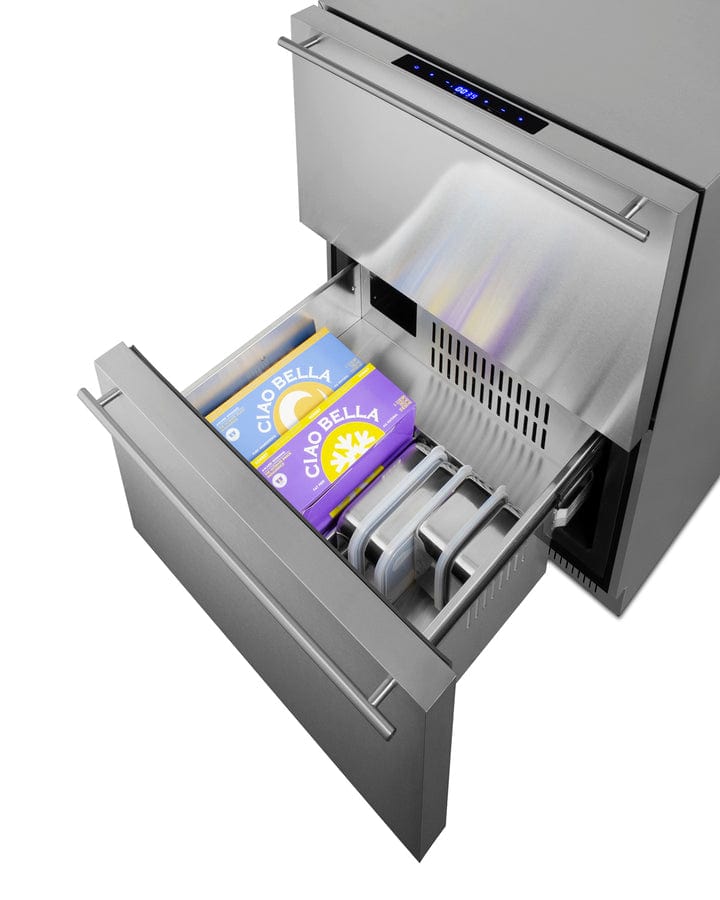 Summit Refrigeration + Cooling Summit 24&quot; Wide 2-Drawer Refrigerator-Freezer / 3.32 cu.ft. Capacity, ADA Compliant, Stainless Steel Drawers, Panel-Ready Drawer Fronts, Professional Handles, Frost-Free Operation, Digital Thermostat / ADRF244CSS