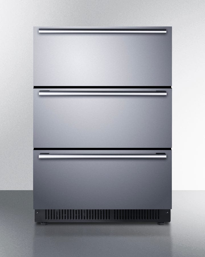 Summit Refrigeration + Cooling Summit 24" Wide Built-In 3-Drawer Outdoor All-Refrigerator with Stainless Steel Fronts and Black Cabinet / SP6DS3DOS