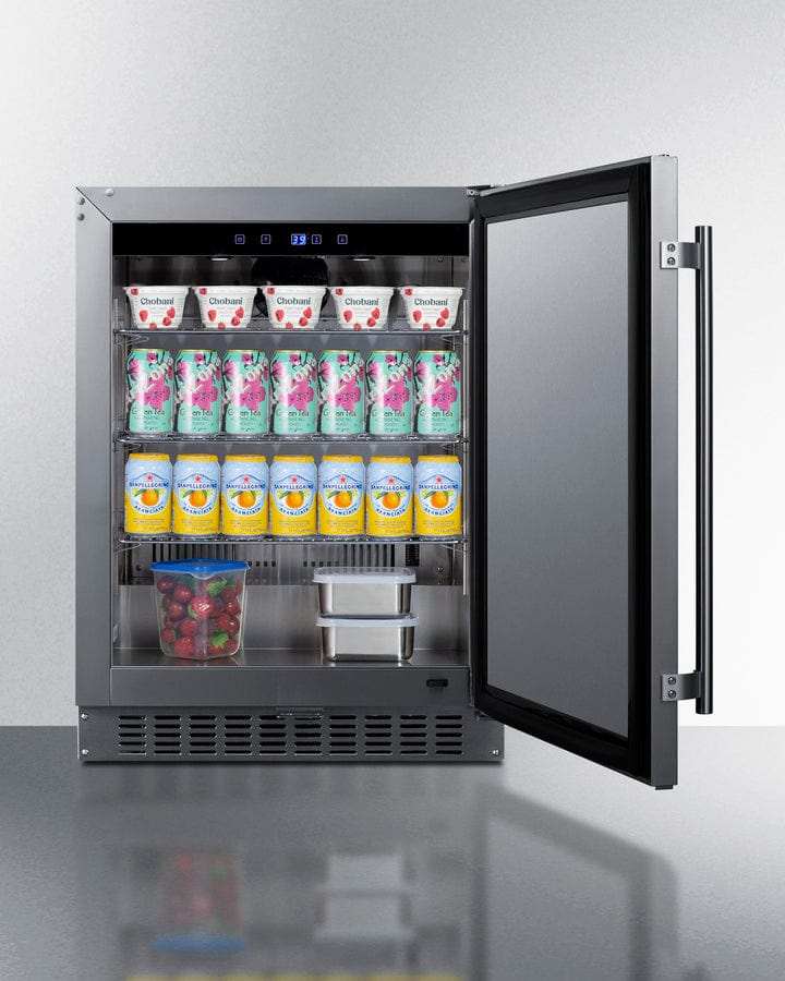 Summit Refrigeration + Cooling Summit 24&quot; Wide Built-In All-Refrigerator, ADA Compliant / 3.1 cu.ft. Capacity, Adjustable Height, Stainless Steel, Factory installed Lock, Professional Handle / ASDS2413CSS