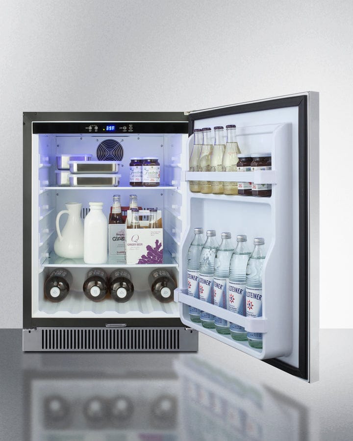 Summit Refrigeration + Cooling Summit 24" Wide Built-In Outdoor All-Refrigerator / 4.6 cu.ft. Capacity, Stainless Steel Door, Frost-Free Operation, White Interior, Factory Installed Lock, Adjustable Glass Shelves / SPR623OS