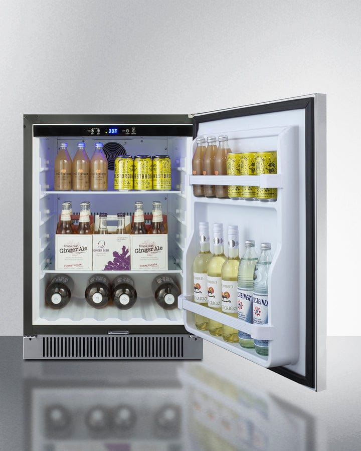Summit Refrigeration + Cooling Summit 24" Wide Built-In Outdoor All-Refrigerator / 4.6 cu.ft. Capacity, Stainless Steel Door, Frost-Free Operation, White Interior, Factory Installed Lock, Adjustable Glass Shelves / SPR623OS