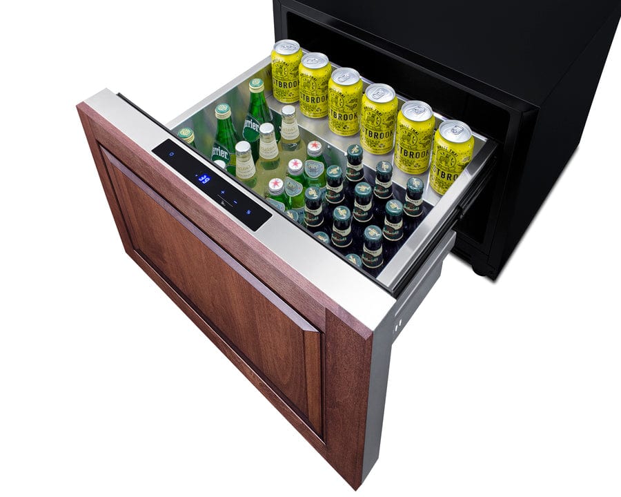 Summit Refrigeration + Cooling Summit 24" Wide Built-In Outdoor Drawer Refrigerator / 2.0 cu.ft. Capacity, Panel-ready Drawer Front, 304 Grade Stainless Steel Drawer, Digital Thermostat, LED Lighting / SDR241OS