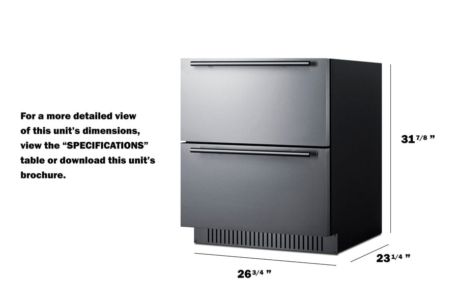 Summit Refrigeration + Cooling Summit 27" Wide 2-Drawer All-Refrigerator, ADA Compliant / 4.83 cu.ft. Capacity, Panel-ready Drawer Front, Stainless Steel Drawers, Wide temperature range / SPR275OS2DADA