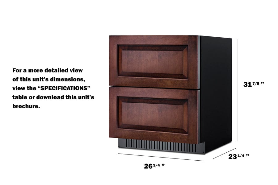 Summit Refrigeration + Cooling Summit 27" Wide 2-Drawer All-Refrigerator, ADA Compliant (Panels Not Included) / 4.83 cu.ft. Capacity, Panel-ready Drawer Front, Stainless Steel Drawers, Wide Temperature Range / SPR275OS2DPNRADA