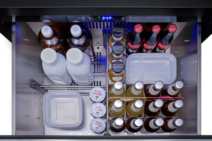 Summit Refrigeration + Cooling Summit 27" Wide 2-Drawer All-Refrigerator (Panels Not Included / 4.83 cu.ft. Capacity, Stainless Steel Drawers,  Panel-Ready Drawer Fronts, Wide Temperature Range, Professional Handles / SPR275OS2DPNR